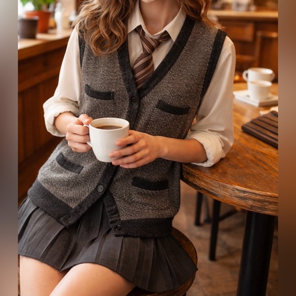 Rugby Ralph Lauren Jackets & Blazers - Ralph Lauren RUGBY Lambswool Herringbone Vest M Gray Wool Academic Preppy